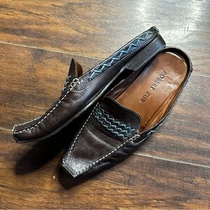 Robert Zur Brown Leather Pointed Toe Mules